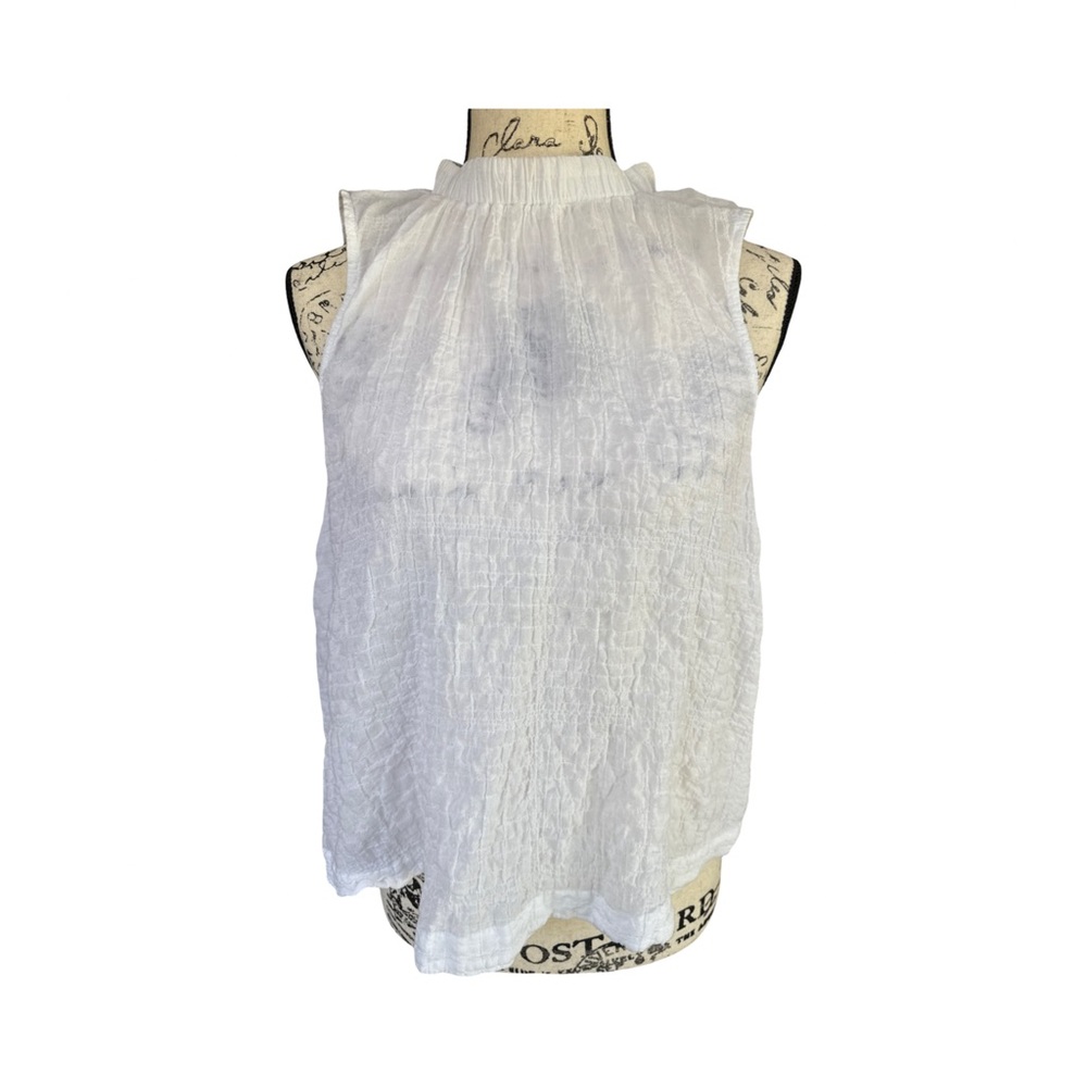 Cloth & Stone White Gauze Ribbed Mock Neck Sleeveless Women’s Size S Top